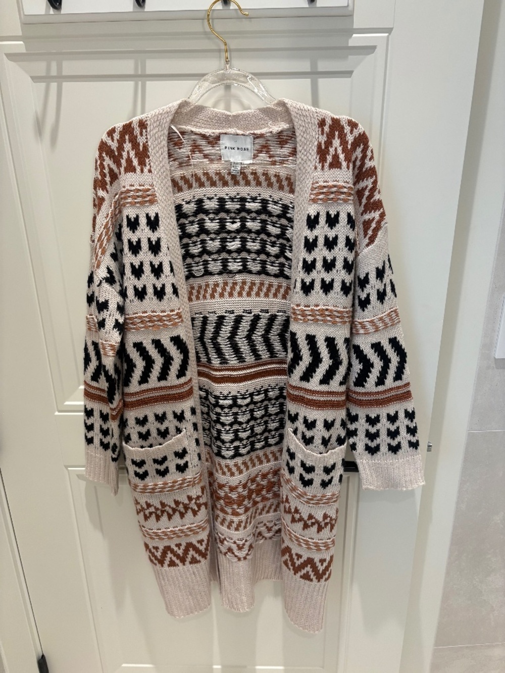 Pink Rose Long Fair Isle Knit Cardigan